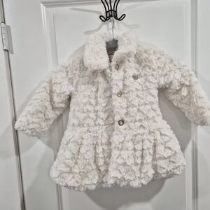 Juicy Couture Girls Size 3T White Cream Jacket Logo Plate Faux Fur Coat